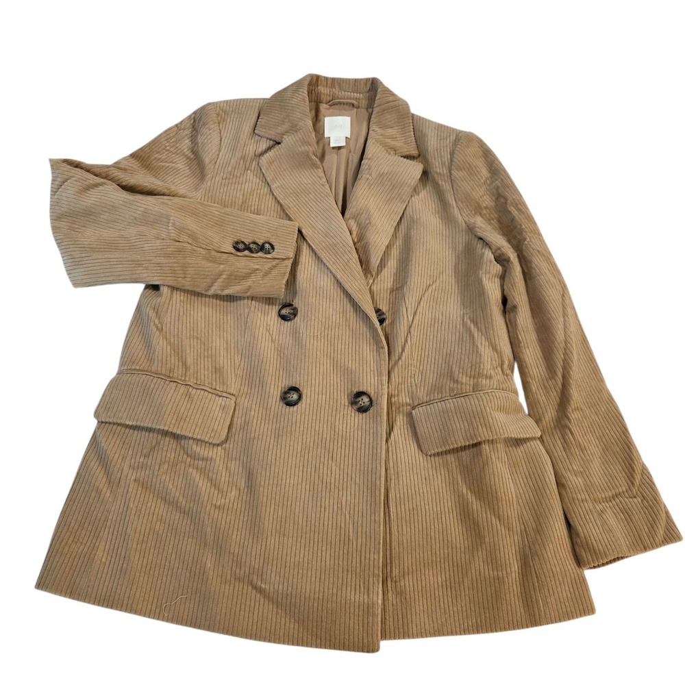 H&M Corduroy Double Breasted Blazer Jacket Tan Womans 10 Preppy Staple‎ Casule